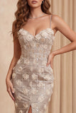 Champagne Sirène à paillettes, robe longue à bretelles fines florales