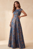 Robe formelle longue à manches longues à découpe fleurie fleurie Jacquard découpée en A, col bateau et manches courtes