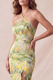 Robe longue de cérémonie longue à fleurs à col nu à col nu et sirène à volants
