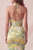 Robe longue de cérémonie longue à fleurs à col nu à col nu et sirène à volants