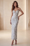 Robe de cérémonie Midi Bodycon Beige Moulante Fleur Moulante Gris Clair
