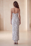 Robe de cérémonie Midi Bodycon Beige Moulante Fleur Moulante Gris Clair