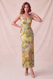 Robe formelle Midi à brides épaisses à fleurs jaunes