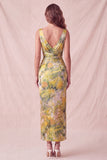 Robe formelle Midi à brides épaisses à fleurs jaunes