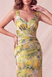 Robe formelle Midi à brides épaisses à fleurs jaunes