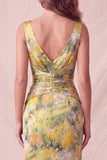 Robe formelle Midi à brides épaisses à fleurs jaunes
