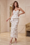 Robe formelle Midi Bodycon Abricot Sweetheart avec volants et fente