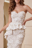 Robe formelle Midi Bodycon Abricot Sweetheart avec volants et fente