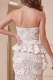 Robe formelle Midi Bodycon Abricot Sweetheart avec volants et fente