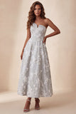 Robe formelle midi fleurie gris clair A-Line