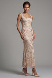 Robe de la mère de la mariée à col carré à col carré perlé en perles de sirène