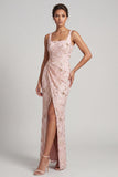 Robe de la mère de la mariée à col carré à col carré perlée perlée et longue robe de la mariée avec fente