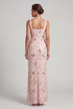 Robe de la mère de la mariée à col carré à col carré perlée perlée et longue robe de la mariée avec fente