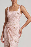 Robe de la mère de la mariée à col carré à col carré perlée perlée et longue robe de la mariée avec fente