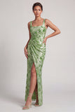 Robe de la mère de la mariée à col carré à col carré perlée perlée et longue robe de la mariée avec fente