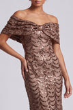 Robe midi midi de la mère de la mariée avec des paillettes scintillantes en sirène marine