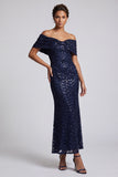 Robe midi midi de la mère de la mariée avec des paillettes scintillantes en sirène marine
