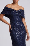 Robe midi midi de la mère de la mariée avec des paillettes scintillantes en sirène marine