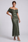 Robe midi midi de la mère de la mariée avec des paillettes scintillantes en sirène marine