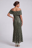 Robe midi midi de la mère de la mariée avec des paillettes scintillantes en sirène marine