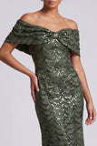 Robe midi midi de la mère de la mariée avec des paillettes scintillantes en sirène marine