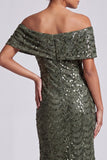 Robe midi midi de la mère de la mariée avec des paillettes scintillantes en sirène marine