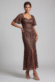 Sirène bleu marine scintillante Manches flottantes Sequins Robe midi de la mère de la mariée avec fente