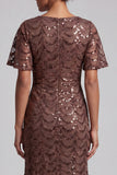 Sirène bleu marine scintillante Manches flottantes Sequins Robe midi de la mère de la mariée avec fente