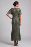 Sirène bleu marine scintillante Manches flottantes Sequins Robe midi de la mère de la mariée avec fente