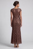Robe midi de la mère de la mariée à manches scintillantes scintillantes de la sirène marine à col rond
