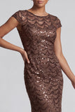 Robe midi de la mère de la mariée à manches scintillantes scintillantes de la sirène marine à col rond