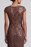 Robe midi de la mère de la mariée à manches scintillantes scintillantes de la sirène marine à col rond