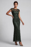 Robe midi de la mère de la mariée à manches scintillantes scintillantes de la sirène marine à col rond