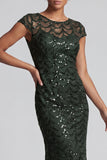 Robe midi de la mère de la mariée à manches scintillantes scintillantes de la sirène marine à col rond