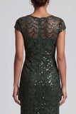 Robe midi de la mère de la mariée à manches scintillantes scintillantes de la sirène marine à col rond