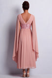 Robe midi Mother Of the Bride en chiffon en chiffon bleu ciel à col en V avec manches de cape