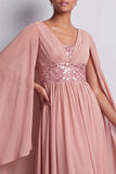 Robe midi Mother Of the Bride en chiffon en chiffon bleu ciel à col en V avec manches de cape