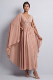 Robe midi Mother Of the Bride en chiffon en chiffon bleu ciel à col en V avec manches de cape