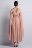 Robe midi Mother Of the Bride en chiffon en chiffon bleu ciel à col en V avec manches de cape