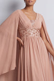 Robe midi Mother Of the Bride en chiffon en chiffon bleu ciel à col en V avec manches de cape