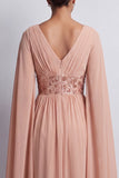 Robe midi Mother Of the Bride en chiffon en chiffon bleu ciel à col en V avec manches de cape