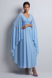 Robe midi Mother Of the Bride en chiffon en chiffon bleu ciel à col en V avec manches de cape