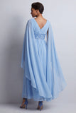 Robe midi Mother Of the Bride en chiffon en chiffon bleu ciel à col en V avec manches de cape