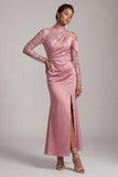 Robe de la mère de la mariée sirène bleue à col montant et fête