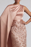 Robe midi de la mère de la mariée à col rond bleue à paillettes