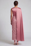 Robe midi de la mère de la mariée à col rond bleue à paillettes