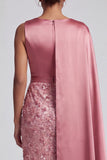 Robe midi de la mère de la mariée à col rond bleue à paillettes