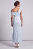 Robe midi de la mère de la mariée à une épaule Sequins bleu poussiéreux
