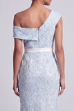 Robe midi de la mère de la mariée à une épaule Sequins bleu poussiéreux