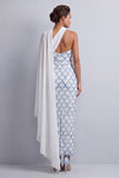 Robe midi de la mère de la mariée à une épaule avec une seule cape de sirène bleu clair
